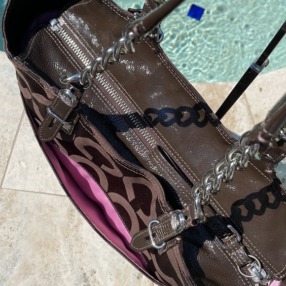 Coach Tribeca Madison Brown Op Art EW Shoulder/Tote w/Patent Leathr Trim/Handles - Picture 8 of 15